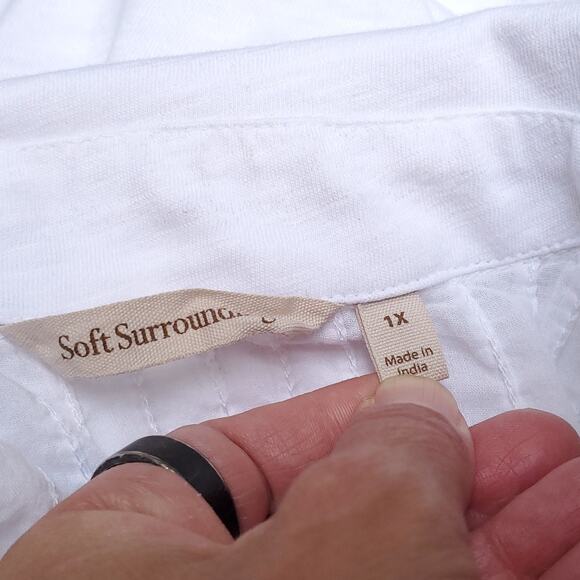 Soft Surroundings White Cotton Slub Button Down Long Sleeve Top Blouse 1X Plus - Picture 14 of 16